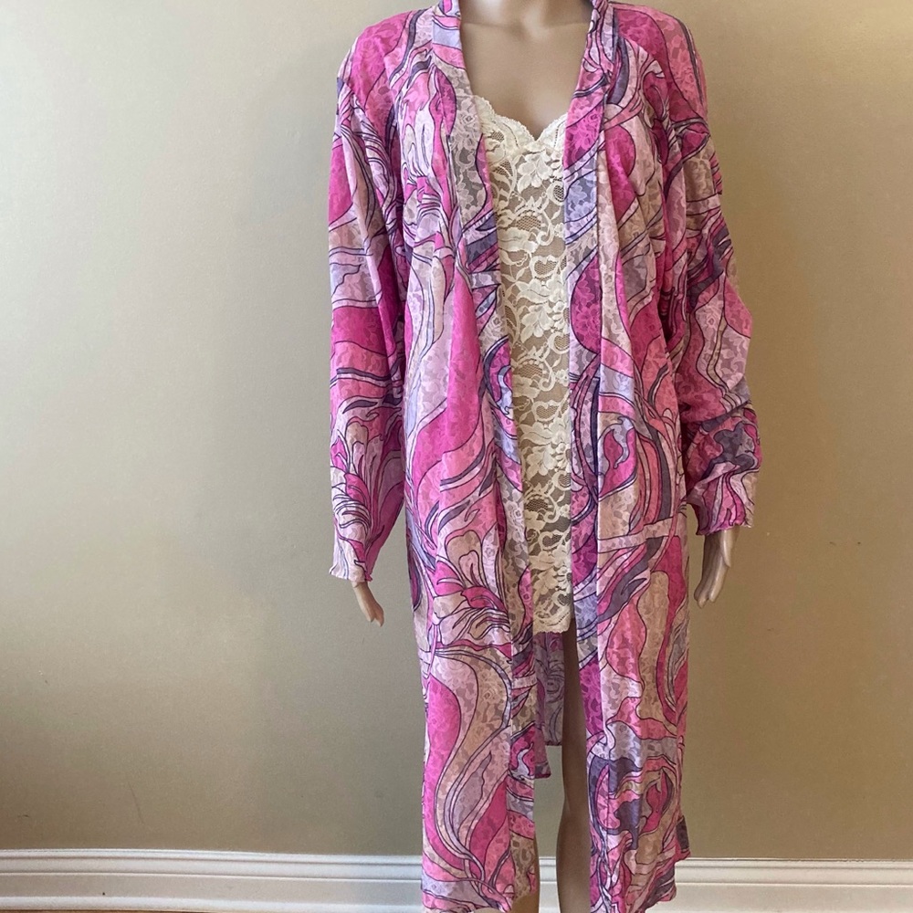 Floral Abstract Lace Lined Robe NWT - Picture 2 of 11